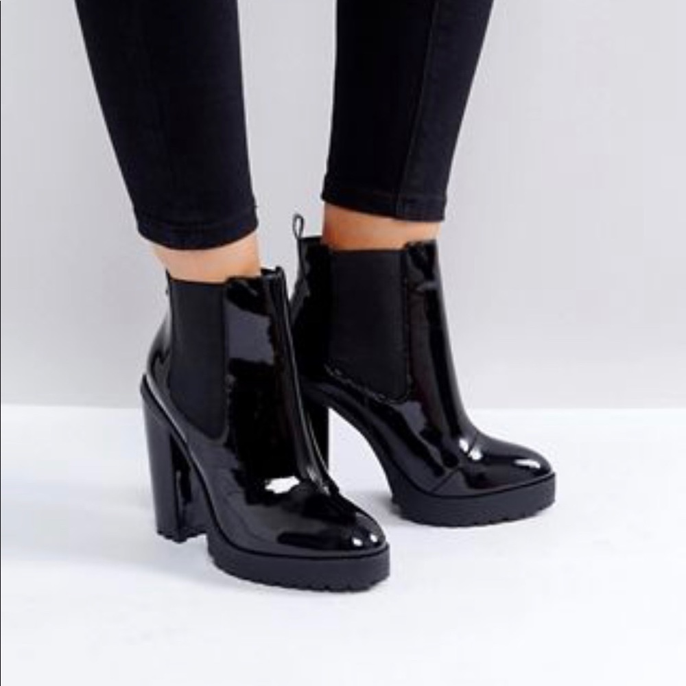 Unworn Black Patent Leather Booties w/ Platform